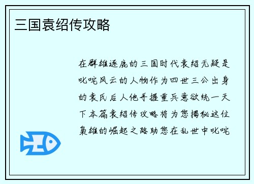 三国袁绍传攻略